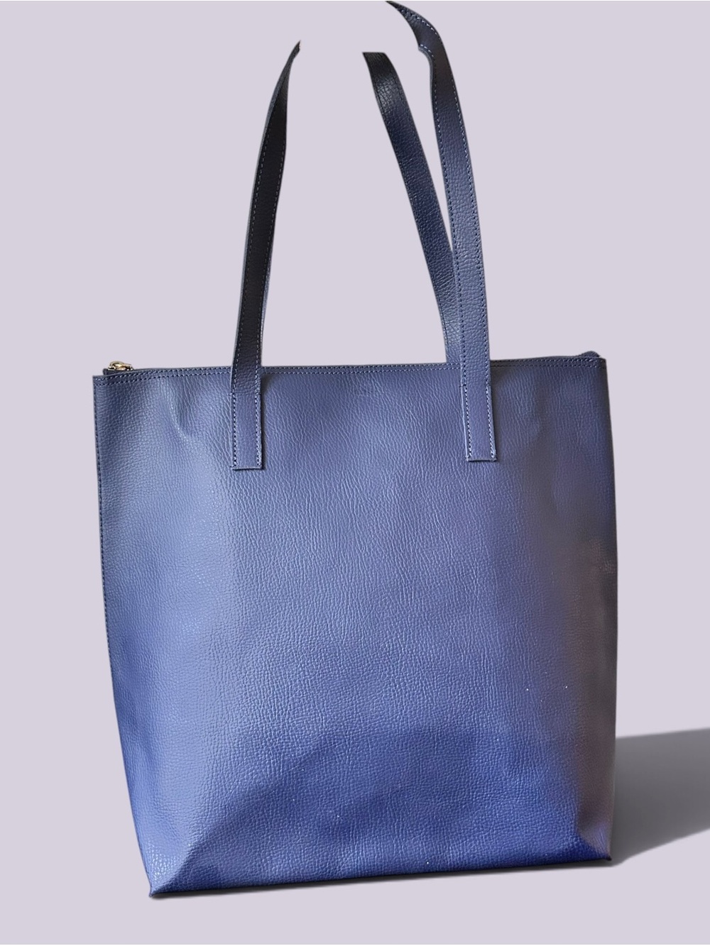 Mark & Graham Navy Blue Pebbled Leather Tote Bag Made in Italy Zipper Close